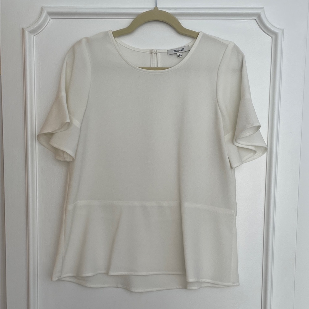 Madewell White Peplum Short Sleeve Blouse
